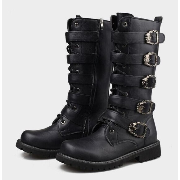 Tebapi Boots Black NWOB Leather Motorcycle Skull Waterproof Biker Size 41 US 8 - Picture 7 of 8